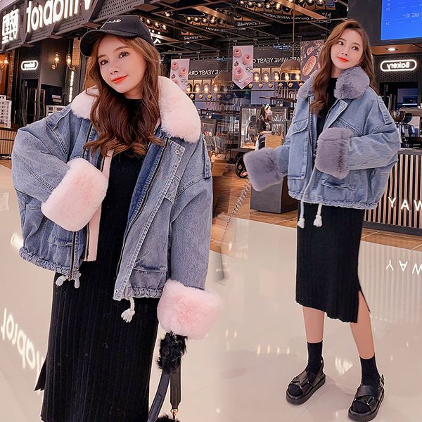 

p shoot 2019 winter new style deconstructable two-piece set cowboy cotton-padded clothes women's thick coat parka, Blue;black