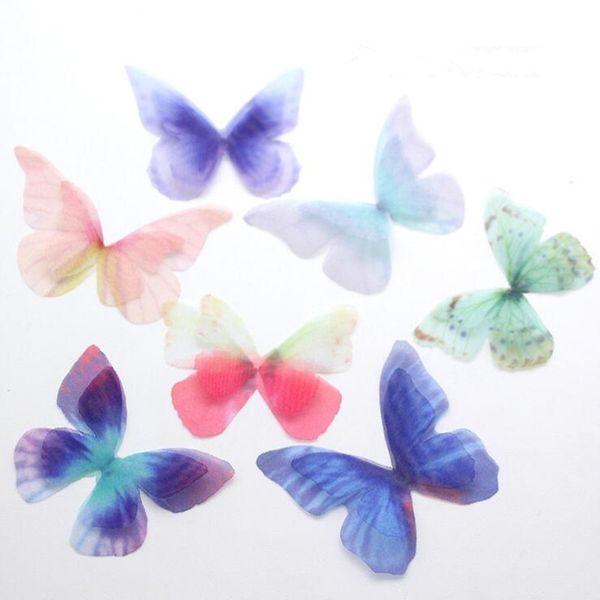 

50pcs/lot color mesh chiffon butterfly diy creative materials earring for jewelry making, Blue;slivery