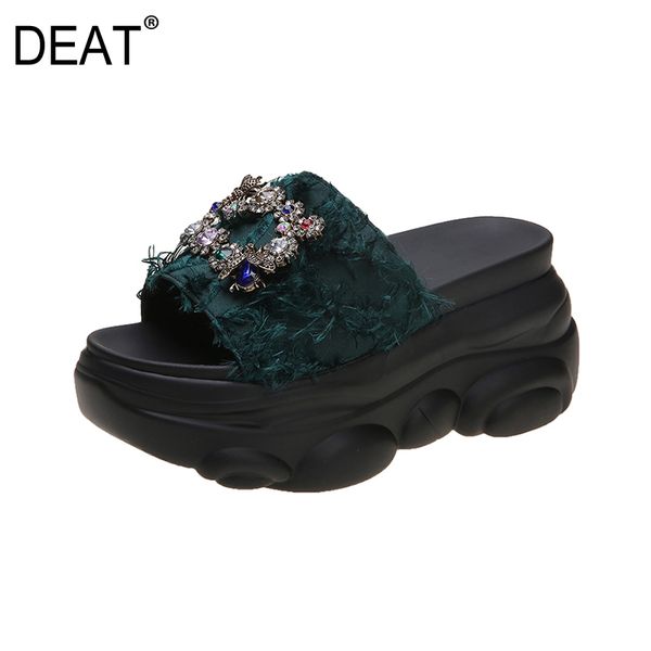 

deat]2020 new spring summer round toe shallow colors crystal rhinestones thick bottom platform slippers women shoes tide 10h376, Black