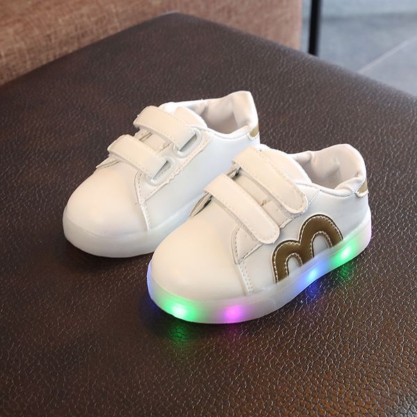 

toddler white shoes baby girl & boys sneakers fashion with led sports casual soft bottom shoes for babys eur size 21-30, Black