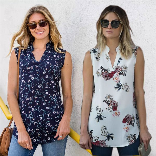

womens clothing women blouses women regular and shirts summer korean sleeveless flower print shirt ladies casual shirts female clothing, White