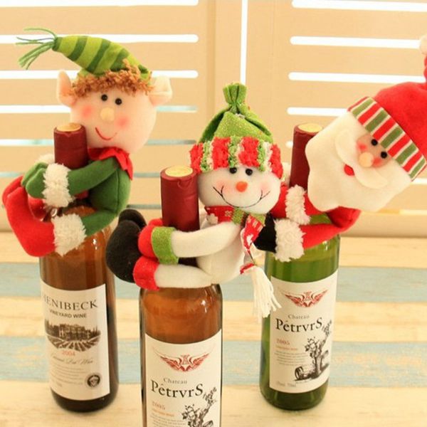 

3d christmas plush doll wine bottle santa claus snowman elf gift bag holder christmas decoration for home party dinner table decor