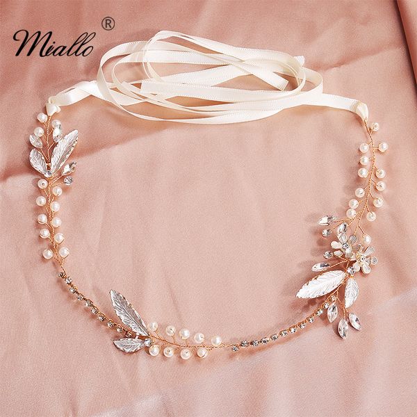 

miallo classic wedding headband handmade bridal hair vine pearls crystal flowers women headpieces bride's tiaras, White;golden
