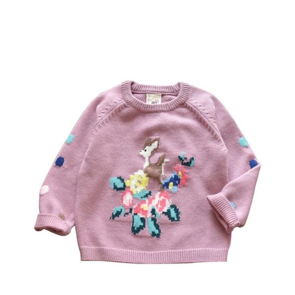 

dfxd children knitwear baby girls sweaters spring autumn korean kids long sleeve cotton cute deer embroidery pullover 2-8years, Blue