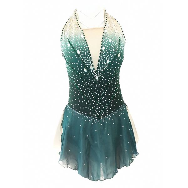 Vestito da pattinaggio di figura per ragazze senza maniche con strass gonna in spandex costumi di danza vestito da pattinaggio su ghiaccio sexy