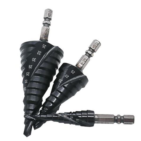

hss cone step drill heat dissipation hex shank hole cutting groove hand bench drills power cutter drilling tools