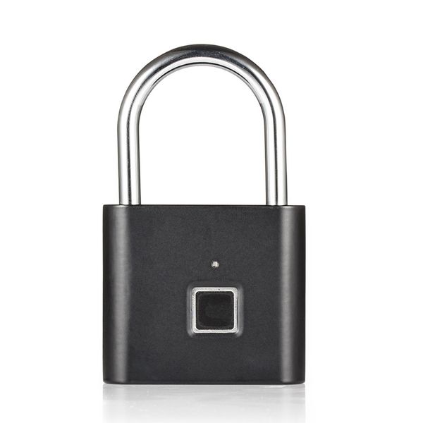 

fingerprint lock security usb charging door lock smart padlock black alloy steel