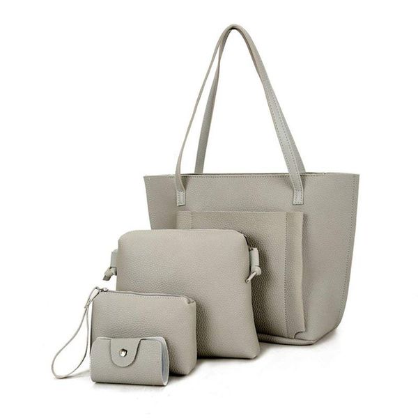 

women fashion pu leather handbag shoulder bag purse card holder 4pcs set tote bags (grey