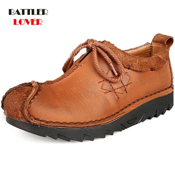 

men cowhide casual shoes sneakers 2019 vintage 100% genuine leather shoes men cow leather soft flats driving, Black