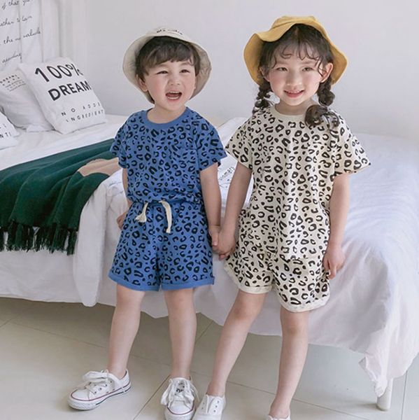 Kinder Designer Kleidung Jungen Leopard Tops Shorts 2 stücke Sets Kurzarm Mädchen Trainingsanzug Kausalen Kinder Outfits Boutique Kinder Kleidung DHW3800