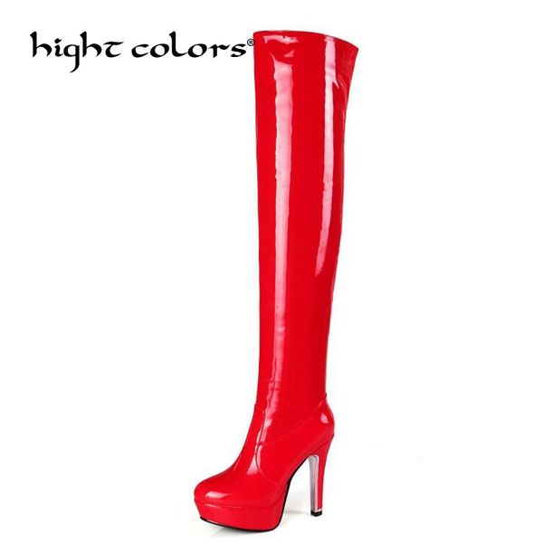 

plus size 43 fashion thigh high heels boots for women lace up platform high heels over the knee boots steel pipe dance boot, Black