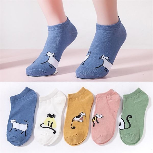 

cute hand drawn cat women socks socks shallow mouth socks, Black
