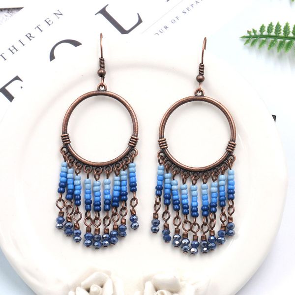 

gypsy jewelry retro ethnic small oil drop tassel earrings for women bohemian gift, Silver