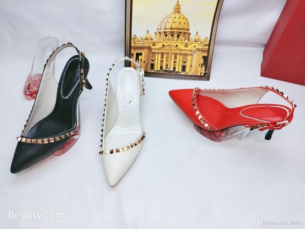 

woman spring summer rivet pointed toes high heels stiletto heel shallow mouth leather buckle sandals fashion wedding shoes, Black