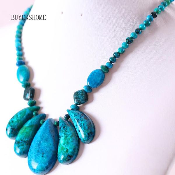 

fashion natural stone water drop beads blue azurite necklace 18" e215, Silver