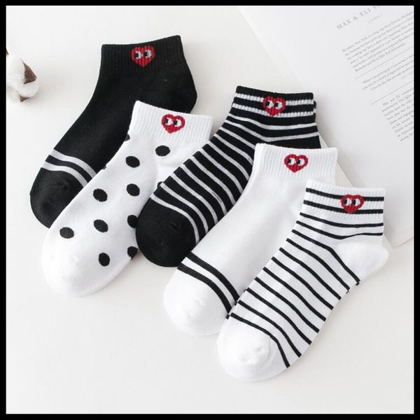 

5pairs new fashion cute women's style casual cotton socks ankle socks boat women breathable ship 34-41, Black;white