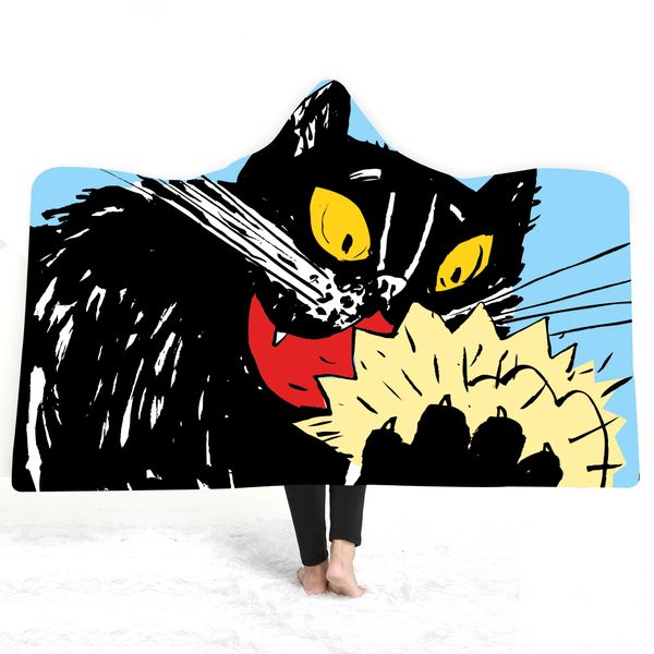 

colorful cat hooded blanket cute animal sherpa fleece throw blanket adults kids wearable for outdoor picnic