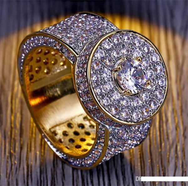 

лучшие качества пользовательского кластер iced out цирконий micro pave bling bling кольца 18k позолоченный имитация diamonds hip hop кольцо, Golden;silver
