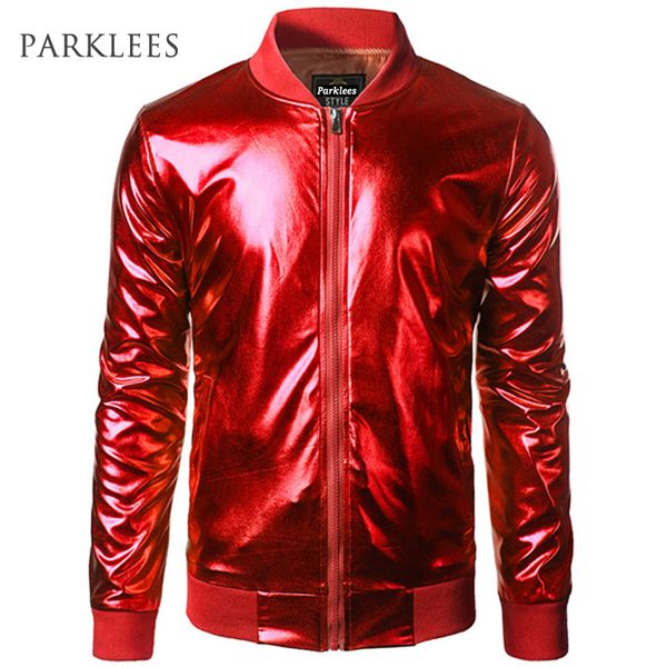 

shiny silver coated metallic jacket men brand stand collar mens jackets and coats lightweight baseball bomber varsity men jacket, Black;brown