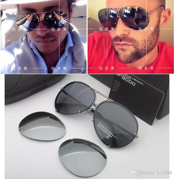 

brand designer eyewear men women fashion p8478 cool summer style polarized eyeglasses sunglasses sun glasses 2 sets lens 8478 with cases, White;black