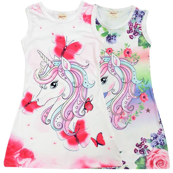 

new design unicorn floral printed girls dresses 4-9t kids summer clothes girls sleeveless dress jumpers kids designer clothes girls ss199, Red;yellow