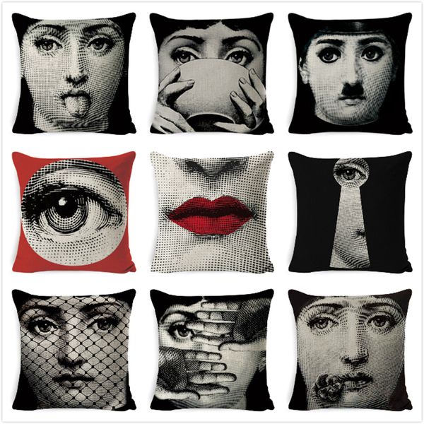 

fornasetti woman face cushion cover european vintage style pillow cover sofa car home seat decora linen beige pillowcase 45*45cm