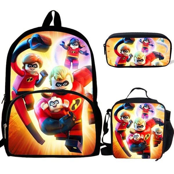 

3pcs cartoon incredibles 2 backpack boys large capacity book bag casual school bag and pencil case mochila teenage girls