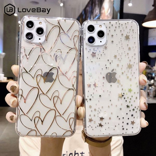 

lovebay love heart phone case for iphone 11 pro se 2020 x xr xs max 7 8 6 6s plus transparent electroplated soft tpu back cover