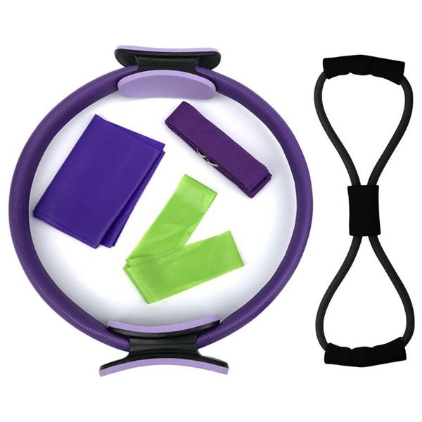 

5pcs yoga equipment set pilates ring yoga cotton strap resistance loop band figure 8 resistance band exercise stretching strap