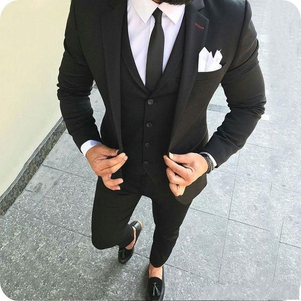 

handsome one button black wedding groom tuxedos notch lapel groomsmen men suits prom blazer jacket pants vest tie no2109239d, Black;gray