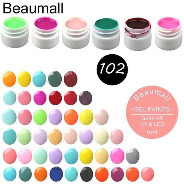 

beaumall gel painting 102 colors, 5ml per pot pure colors nail art uv gel for nail manicure padicure diy, Red;pink