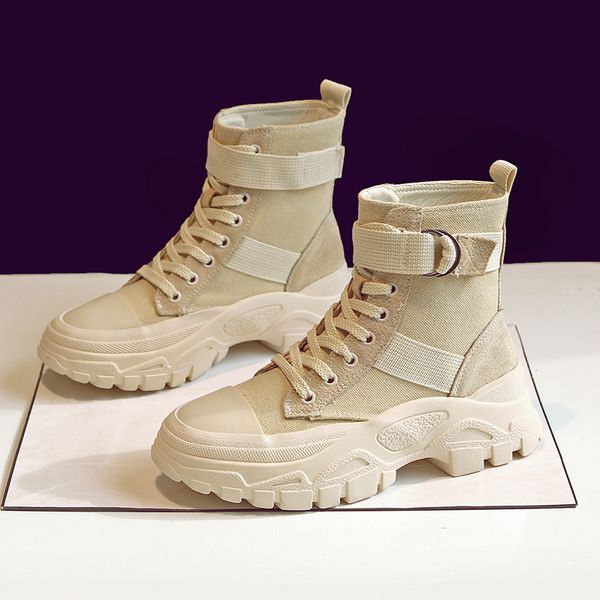 

canvas motorcycle boots women winter boots plush warm women platform sneakers 2019 fashion combat woman shoes, Black
