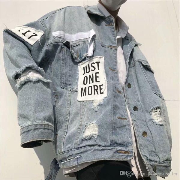 

fashion mens jean jackets coats plus patchwork boyfriend breasted single style streetwear designer distressed size mens shqhu, Black