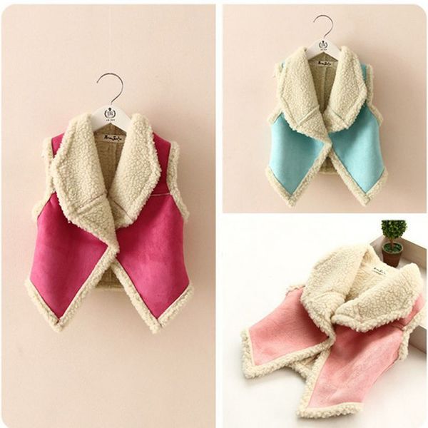 

autumn kids baby girl faux suede vest kid children outerwear lamb wool vest warm, Blue