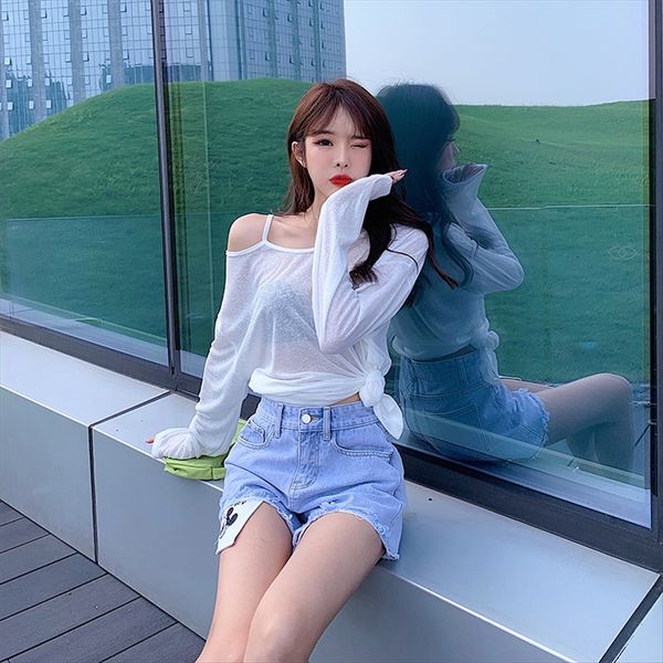 

2020 women's five-color comfortable cool sunscreen fashion translucent 2020 women's five-color comfortable cool sunscreen t-shirt, White