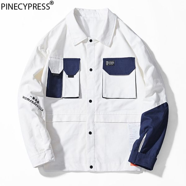 

100% cotton anti-pilling fashion patchwork big sizes pockets loose man jacket white male street hip hop autumn men jackets, Black;brown