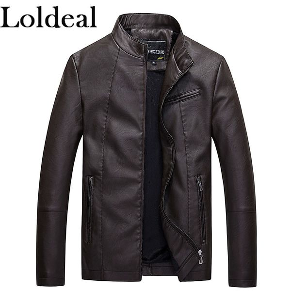 

loldeal черная кожаная куртка мужчины повседневная воротник pu zipper доступа мода управления, Black