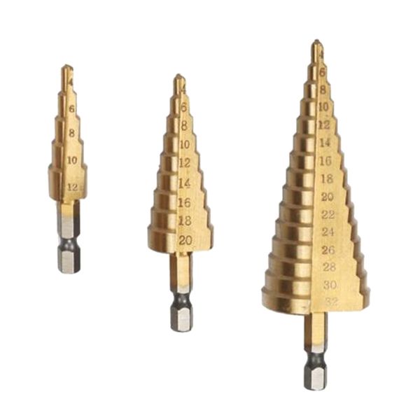 

3шт 4-12 / 4-20 / 4-32mm titanium конус быстрорежущей стали сверла