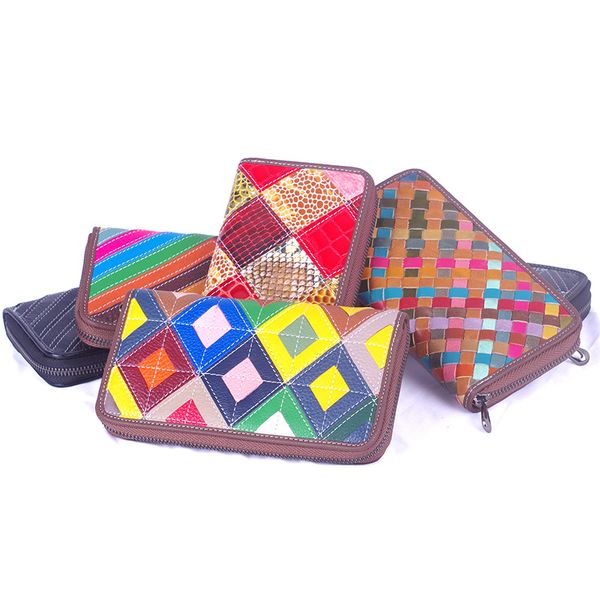 

leather hand-woven wallets long ladies wallets wallet in hand, Red;black