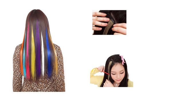 

vosaidi hair piece clips12pcs '' colored colorful clip on in hair extension hairpiece for girl and women, Black;brown