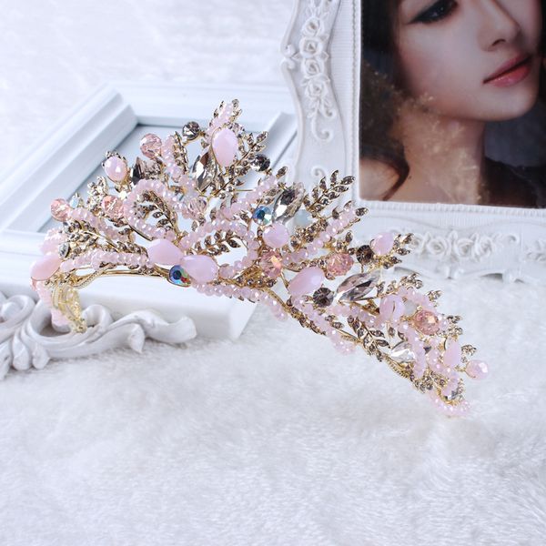 

bride headdress jewelry crown handmade crystal hair ornaments decorated baroque style wedding hair accessories, Golden;white