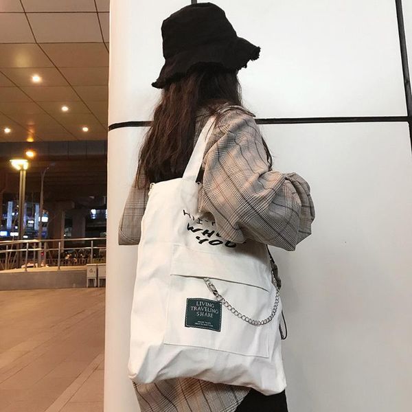

summer large capacity shoulder bags for women 2020 canvas bag chain decoration shopping bags beach tote bag bolsa feminina