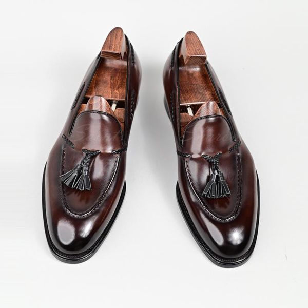 

casual shoes men 100% genuine leather luxury handmade office formal wedding party leisure brand shoes loafer mens, Black