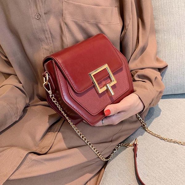 

hexagon scrub leather crossbody bags for women 2019 travel shoulder messenger bag lady chain handbags and purses