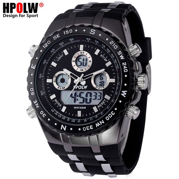 

new men's sport watches men dual display led digital waterproof steel quartz watch man clock new, Slivery;brown