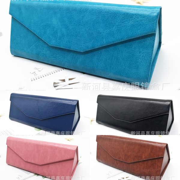 

old cowhide anti-pressure folding case sun case box sun sunglasses optical glasses box portable printable, Blue