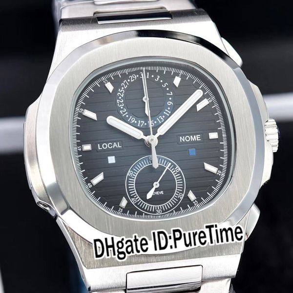 

new 5990 steel case black texture dial miyota quartz chronograph mens watch black leather sports watches satch stainless steel pb305e5, Slivery;brown