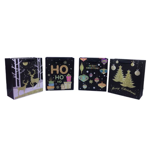 

12pcs christmas motif paper gift bags xmas present gift bag packaging black