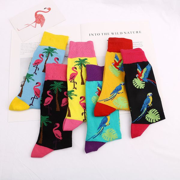 

fashion cotton happy socks flamingo kawaii sweet women's cute color beautiful curve men funny women ladies girls art socks, Black;white