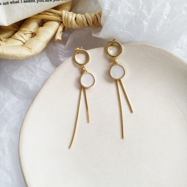 

korean simple temperament geometric round long chain tassel earrings personality fashion girl women's jewelry accessories, Silver
